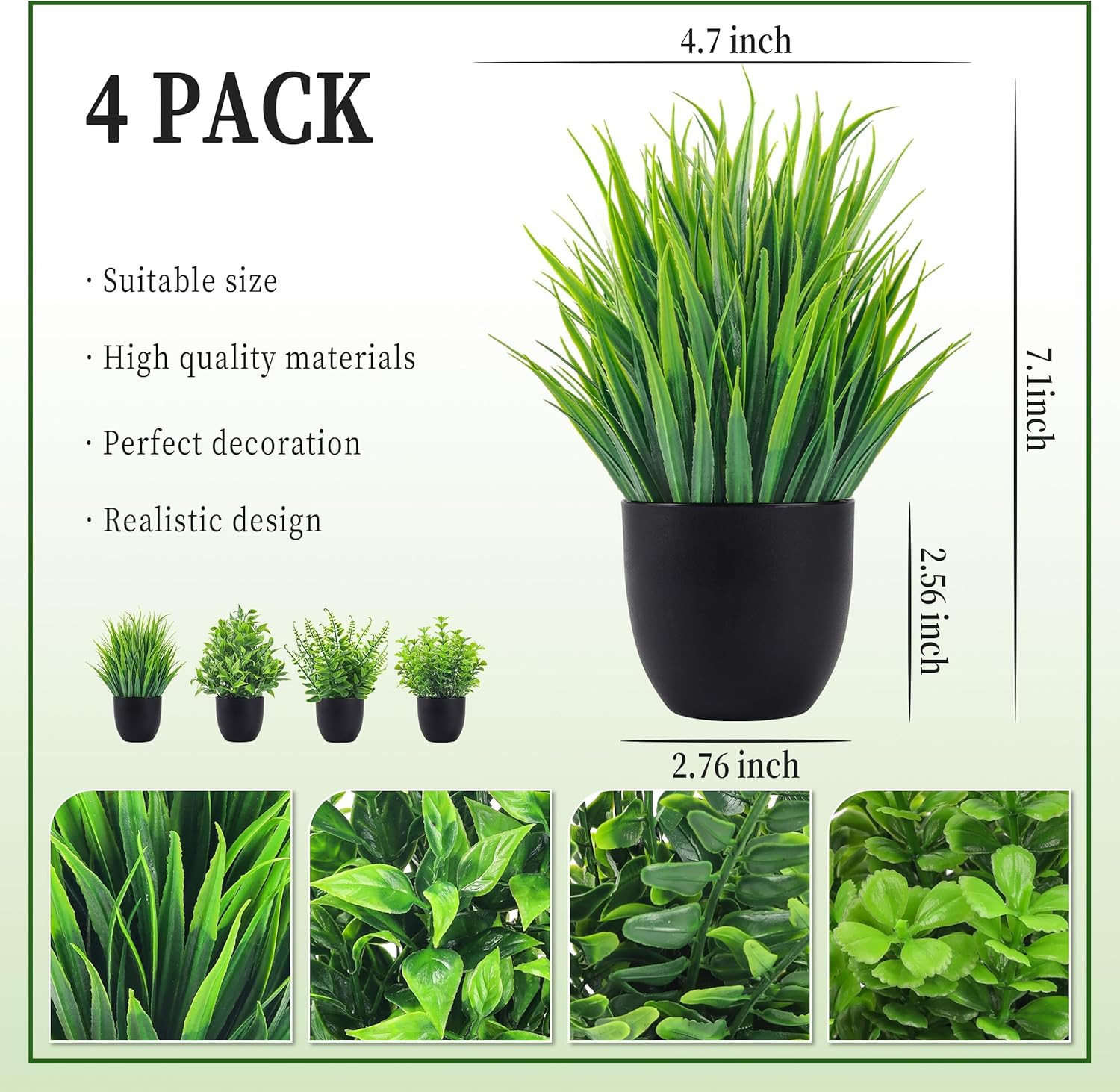 Der Rose Fake Plants 4 Packs Artificial Plants Small Faux Plants Black Bathroom