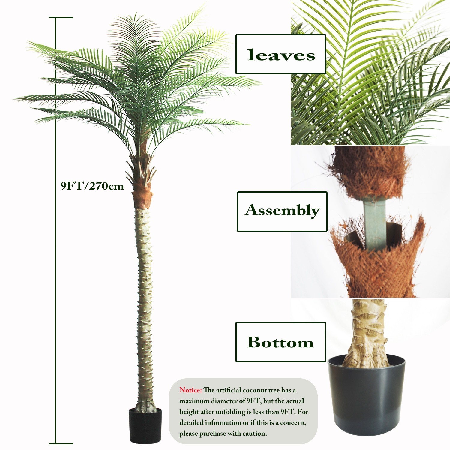 2 Pack 9ft Artificial Coconut Palm Tree, Fake Tropical Palm Plant Indoor Outdoor