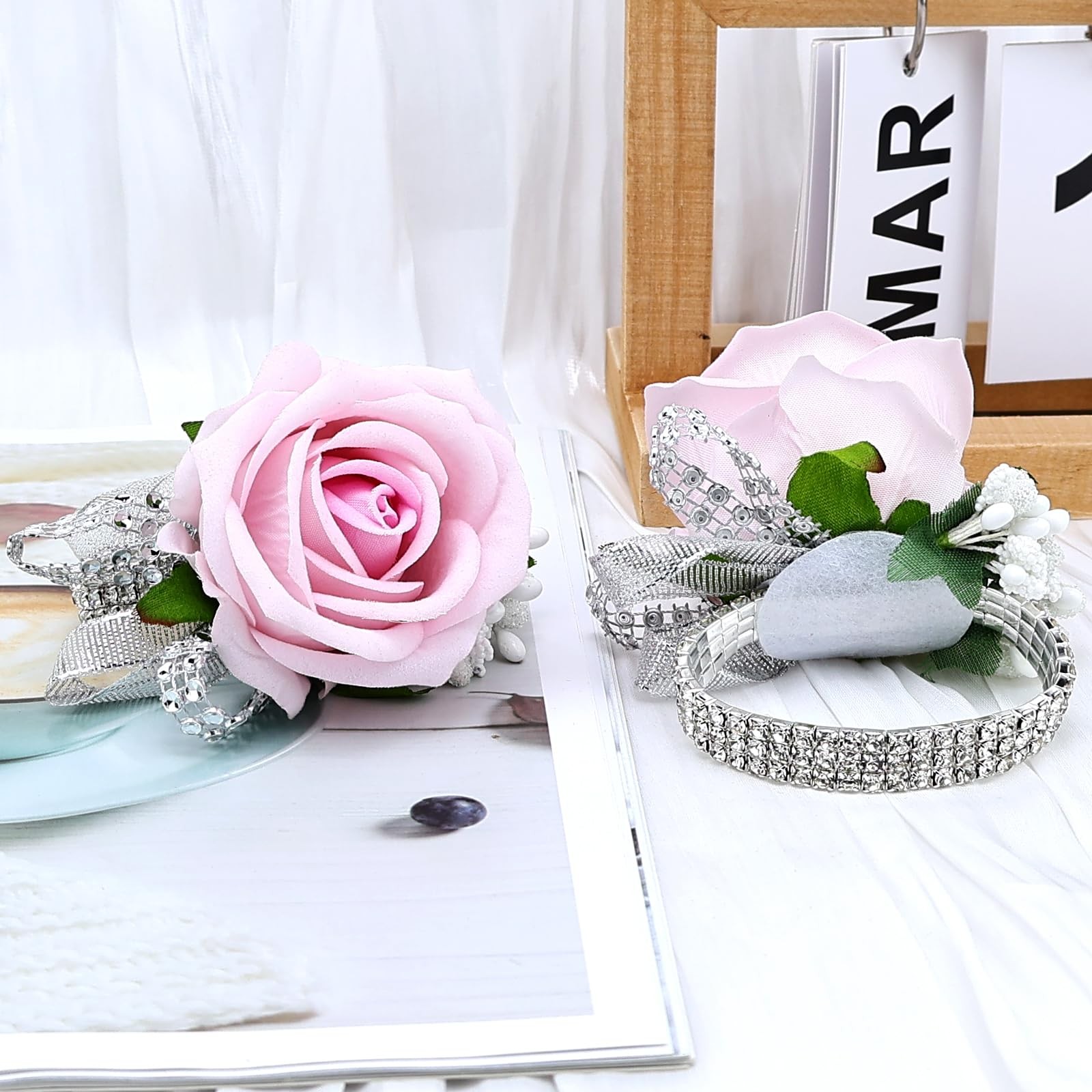 Set of 2 Wrist Corsage Wristlet for Wedding Prom Women Bride Bridesmaid Artif…