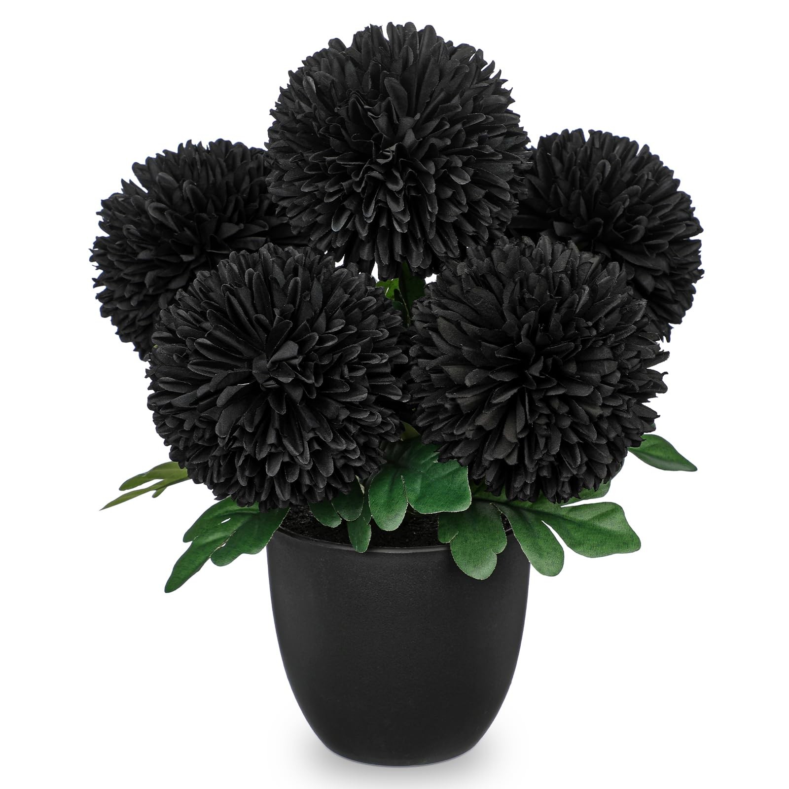 Briful Black Artificial Mums – Realistic Silk Fall Chrysanthemums in Black Po…
