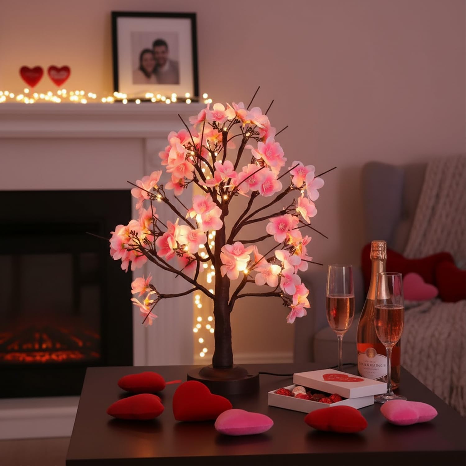 18 Inch Cherry Blossom Tree Timer Warm White Bonsai USB Battery Powered
