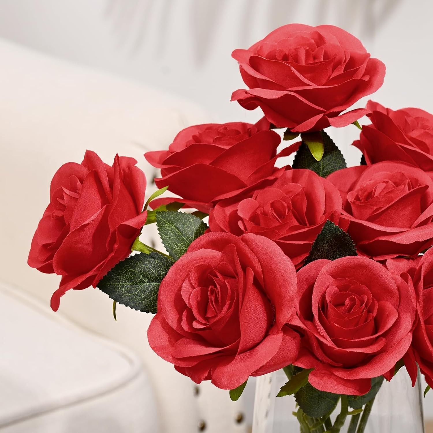 10 Pcs Red Artificial Roses Silk Flowers Long Stems Wedding Bouquet DecorRed…