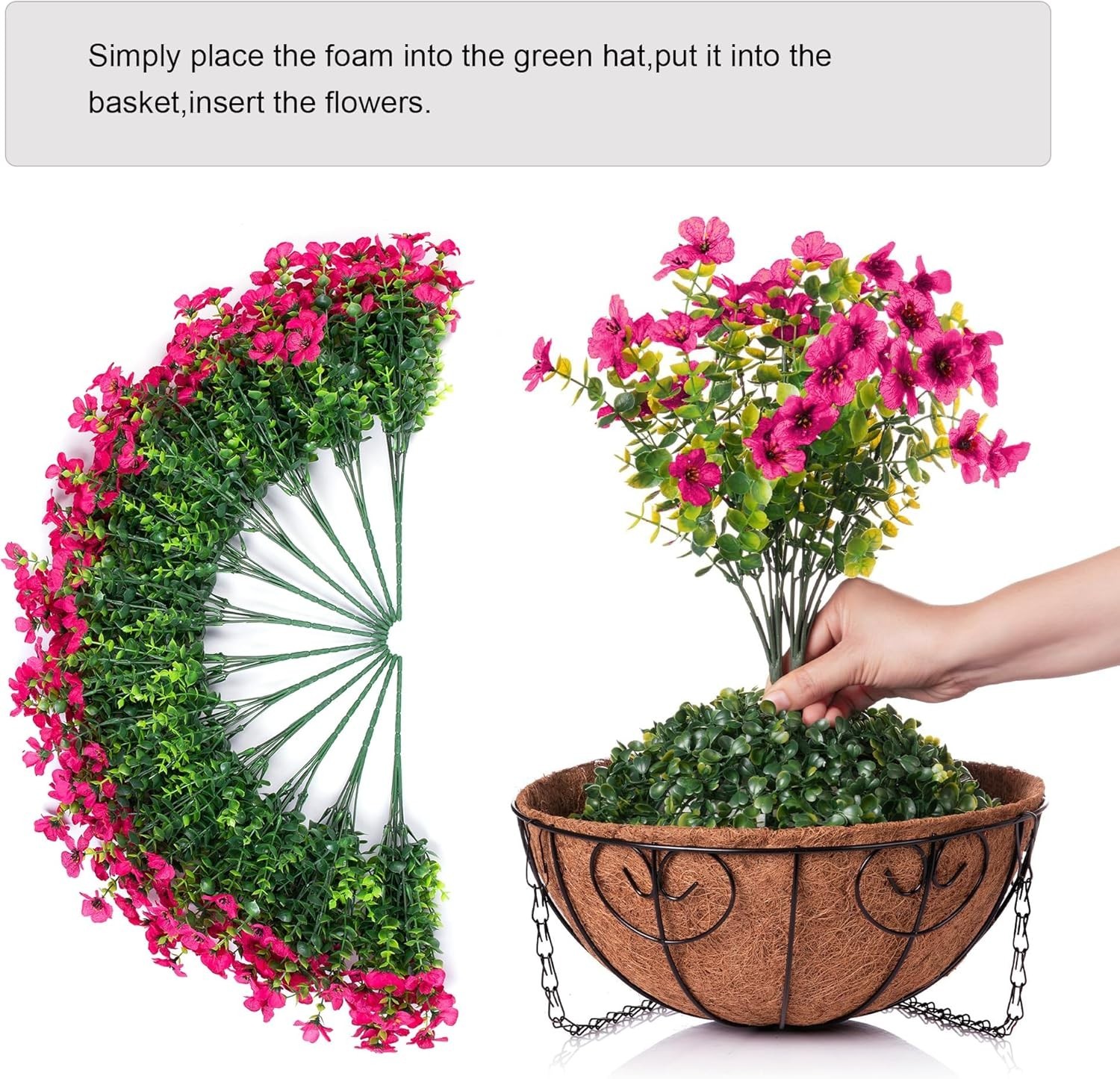 Realistic Faux Silk Flower Basket for Outdoor & Indoor Decor – Hot Pink Daisy