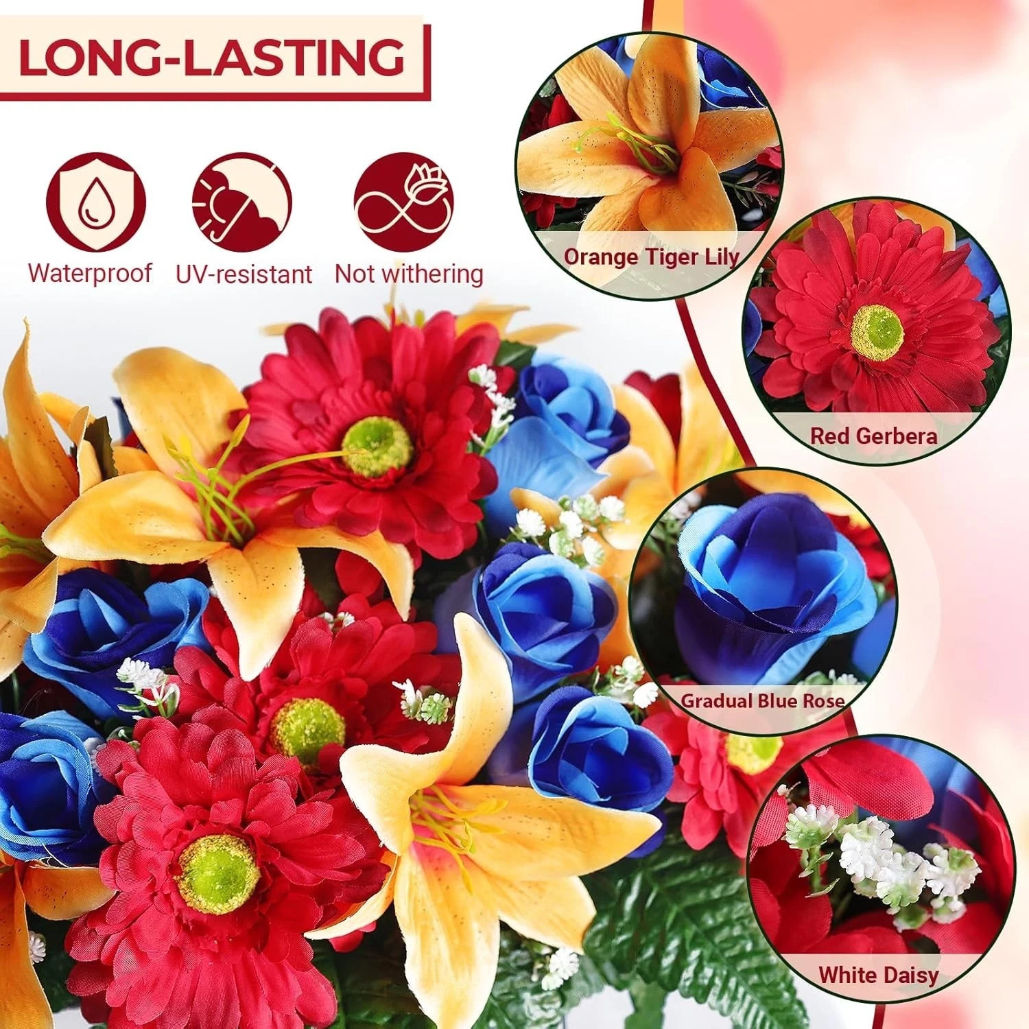 3 PCS Artificial Cemetery Flower Saddles, Cemetery Memorial Flowers with Vase fo