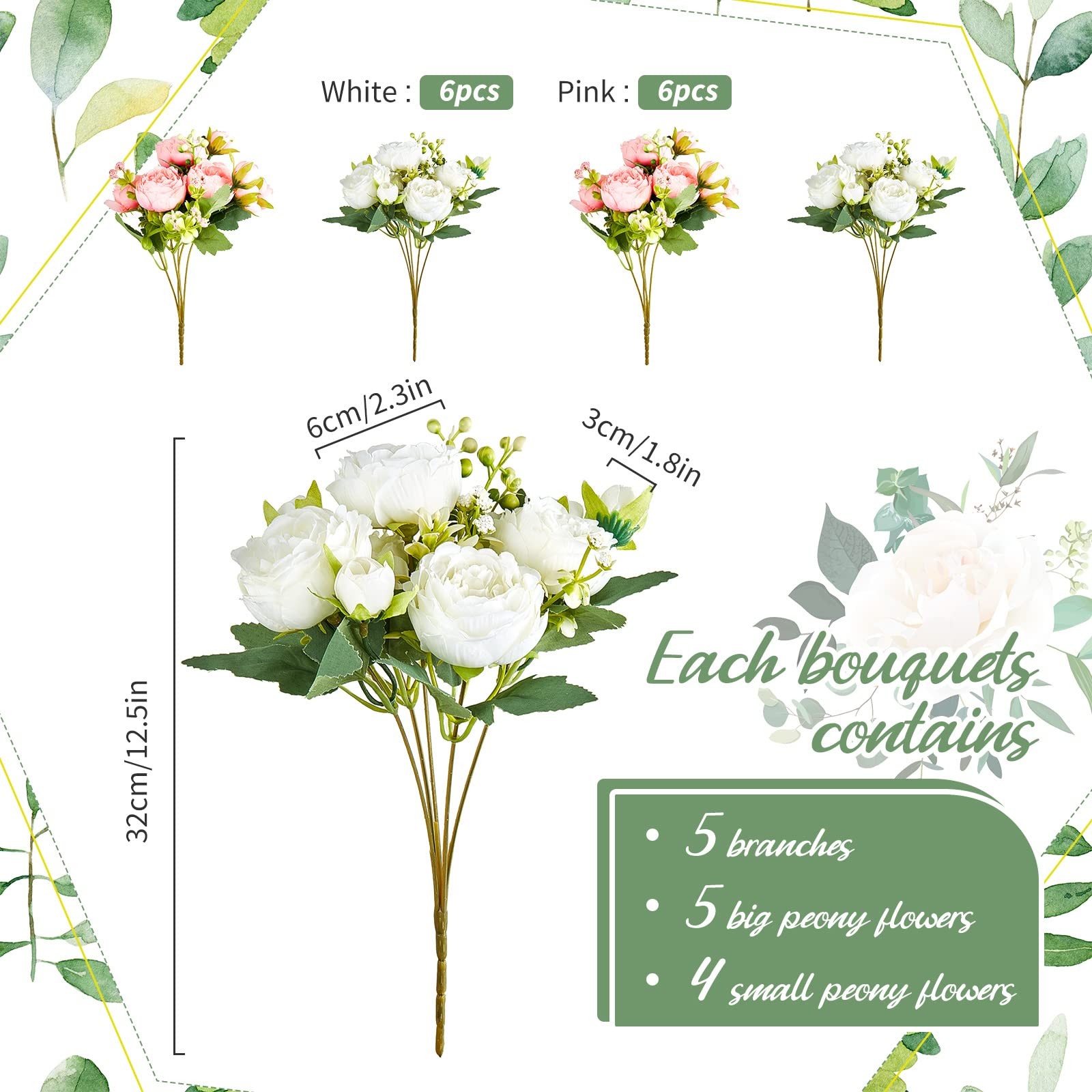 Artificial Peonies Flowers Bouquet Silk Faux Peony Fake Peonies Artificial Fl…