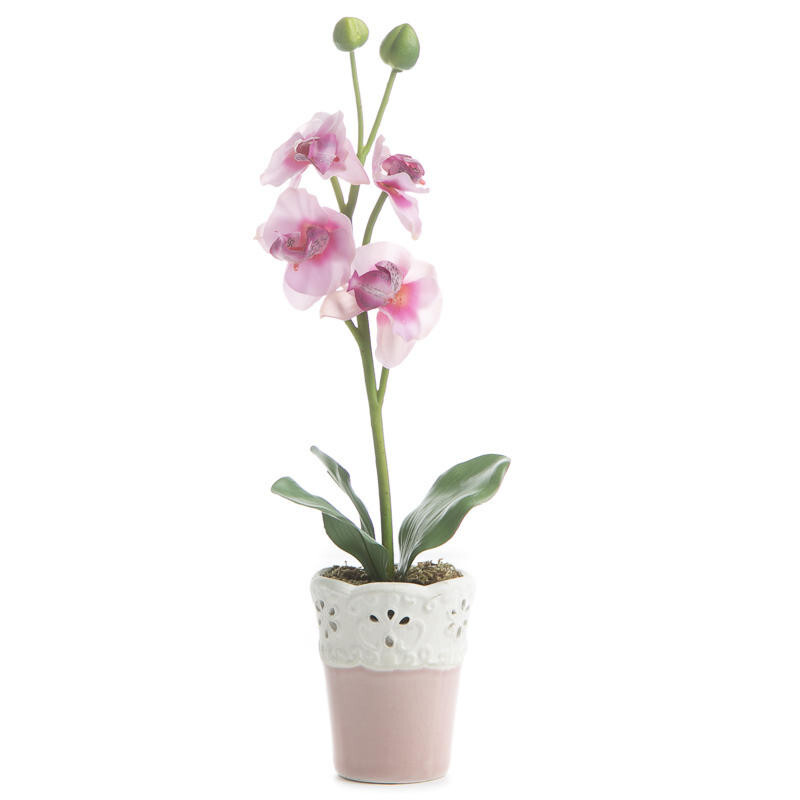 Set of 4 Artificial 15″ Pink with Fuchsia Vanda Orchid Planters