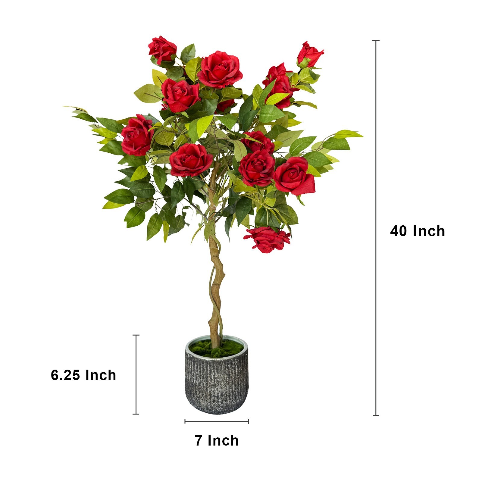 41″ Decorative Artificial Red Rose Floral Arrangement in Ceramic Pot Planter Pot