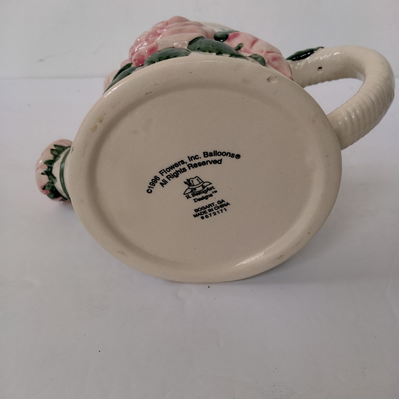 VTG 1996 H. BeaugArt Designs Ceramic Watering Can Planter Pink Roses Flowers Inc