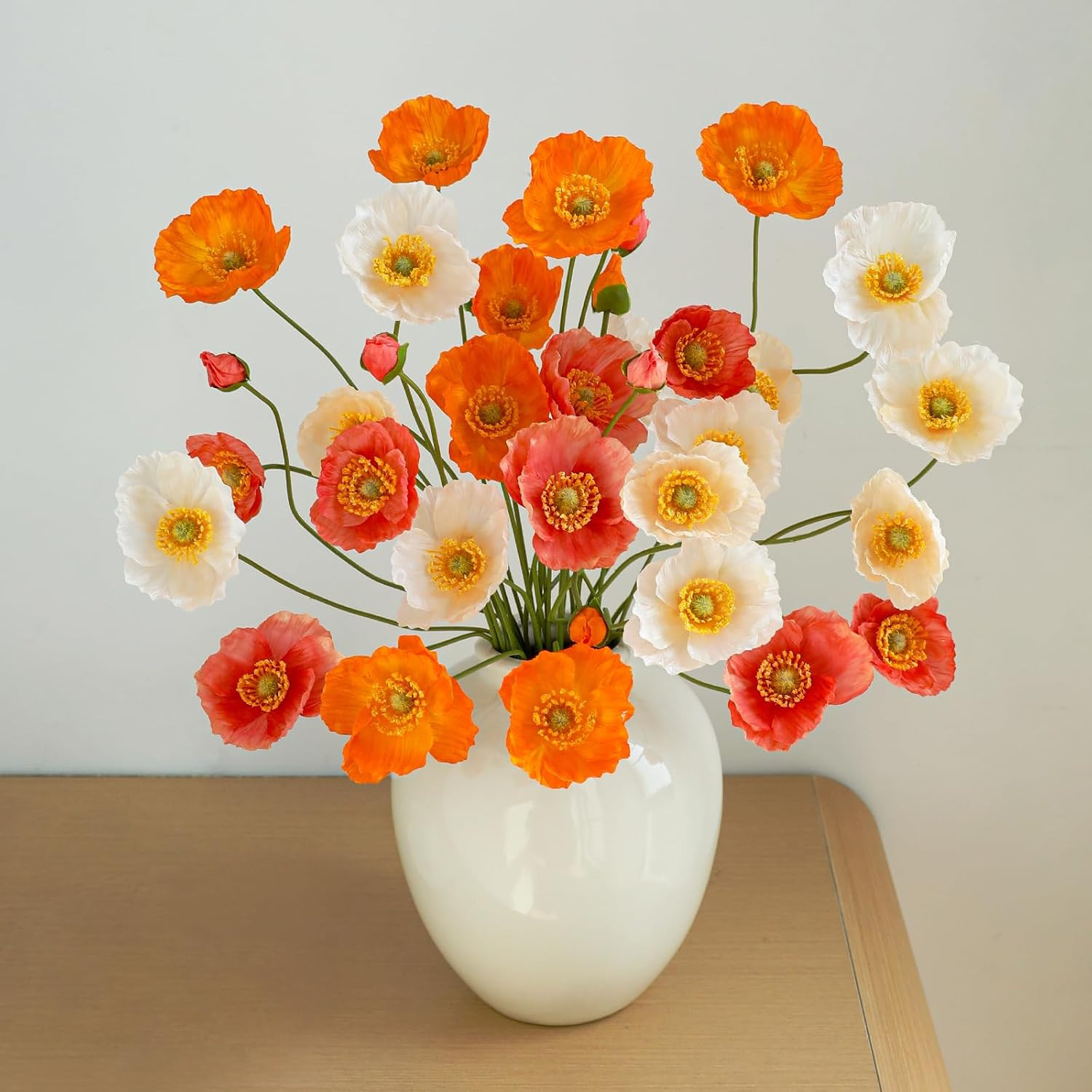 12PCS Silk Poppy Flowers Bouquet for Home Decor, Wedding & Party (Orange/Red)