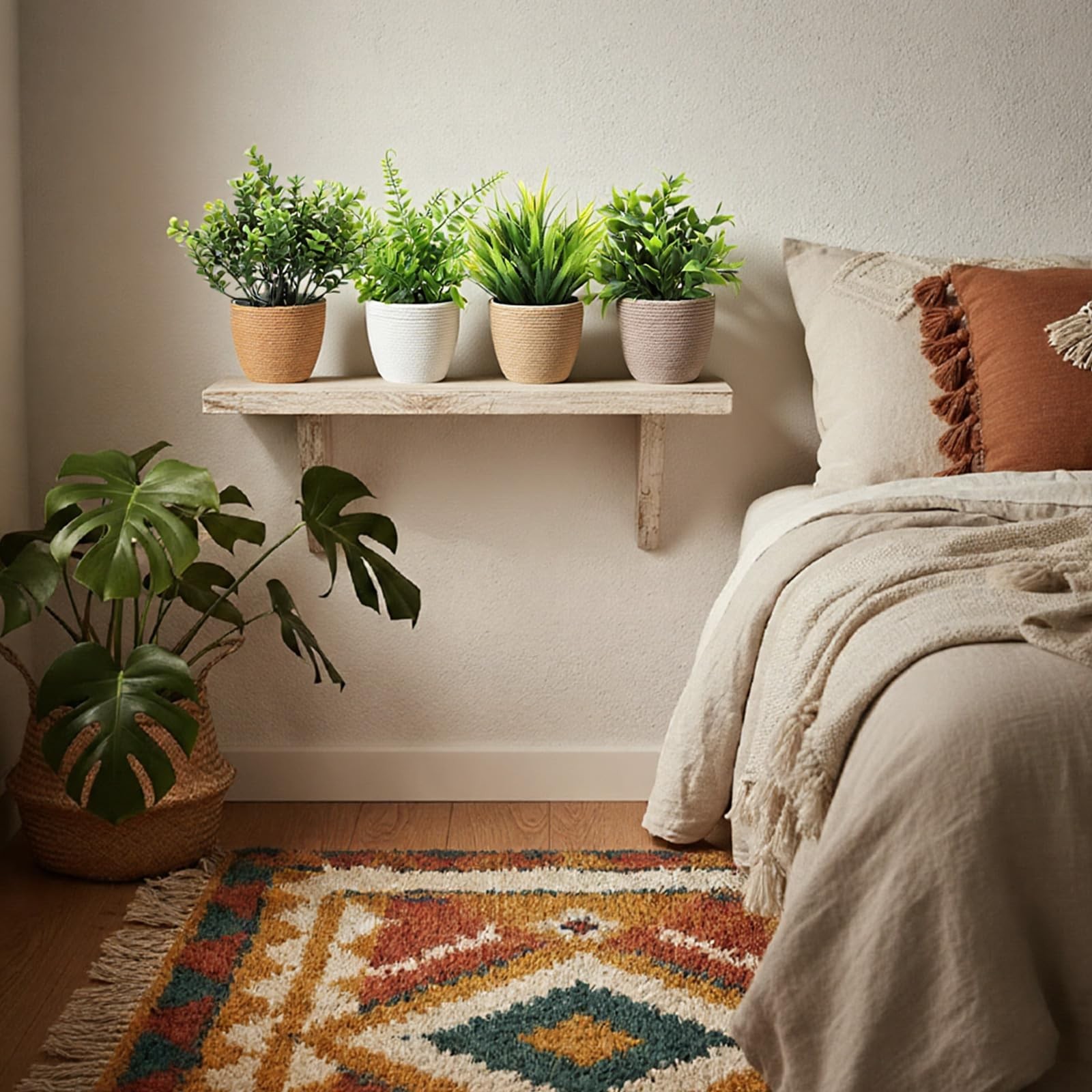 4 Pcs Boho Woven Artificial Plants, 8.7″ Small Faux Eucalyptus in Woven Plant…