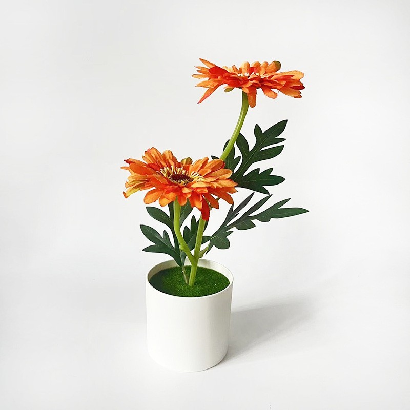 Gerbera Daisy Artificial Flower Arrangement in White Pot 10.6 inches for Space