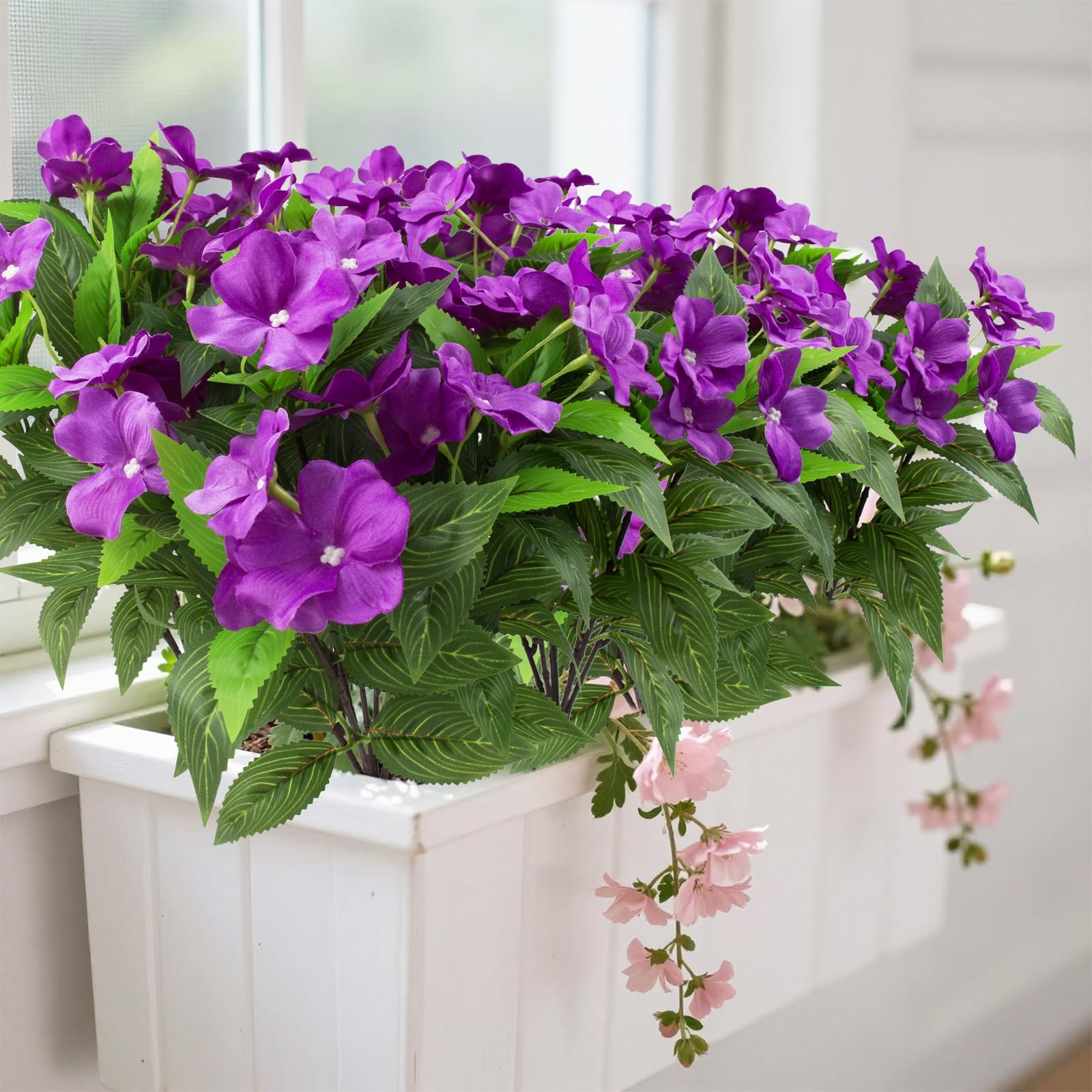8 Pcs Artificial Impatiens Flowers for Outdoor Flowers UV Resistant Faux Flow…