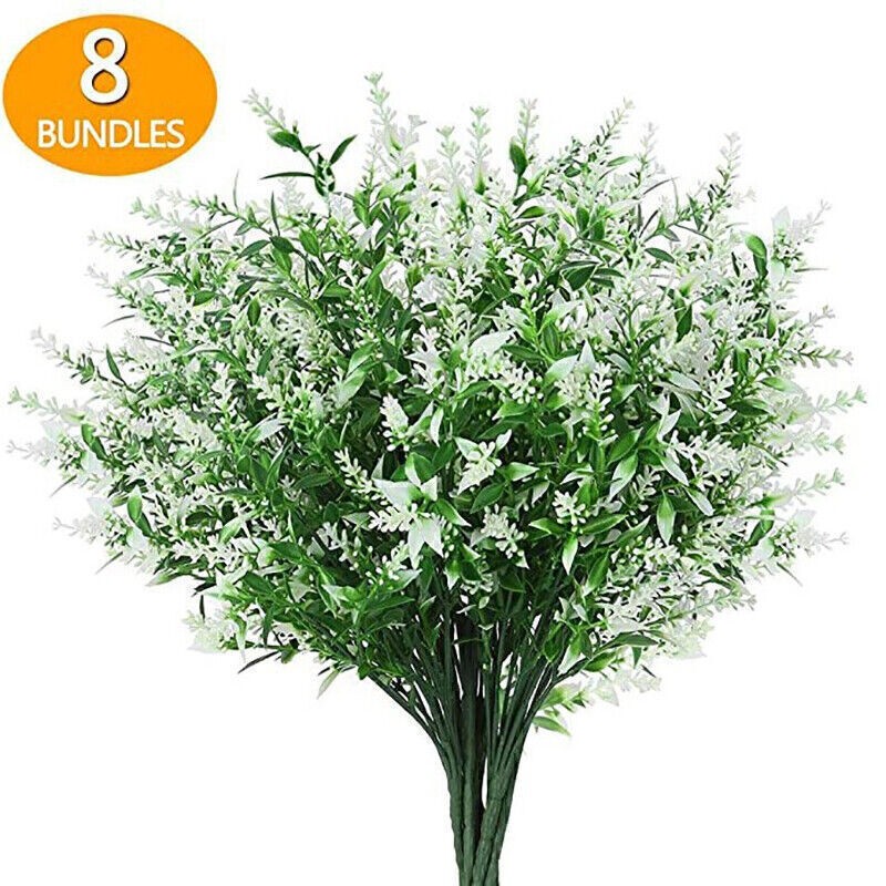 8 Bundles Outdoor Artificial Lavender Fake Flowers UV Resistant Shrubs Plants
