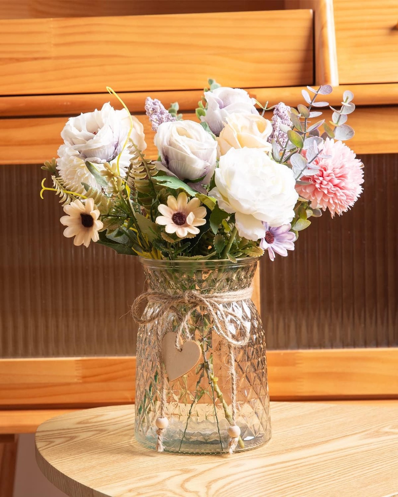 Artificial Flower Arrangement with Vase Faux Peony Silk Flowers for Home Decor