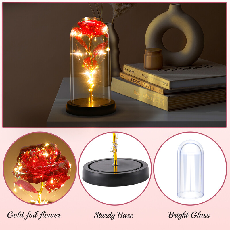 Eternal Forever Romantic Rose Flower In Glass Dome LED Light Mother’s Day Gift