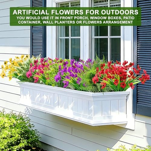 Artificial Flowers for Outdoors, UV Resistant No Fade 16 Bundles 7 Styles Fake