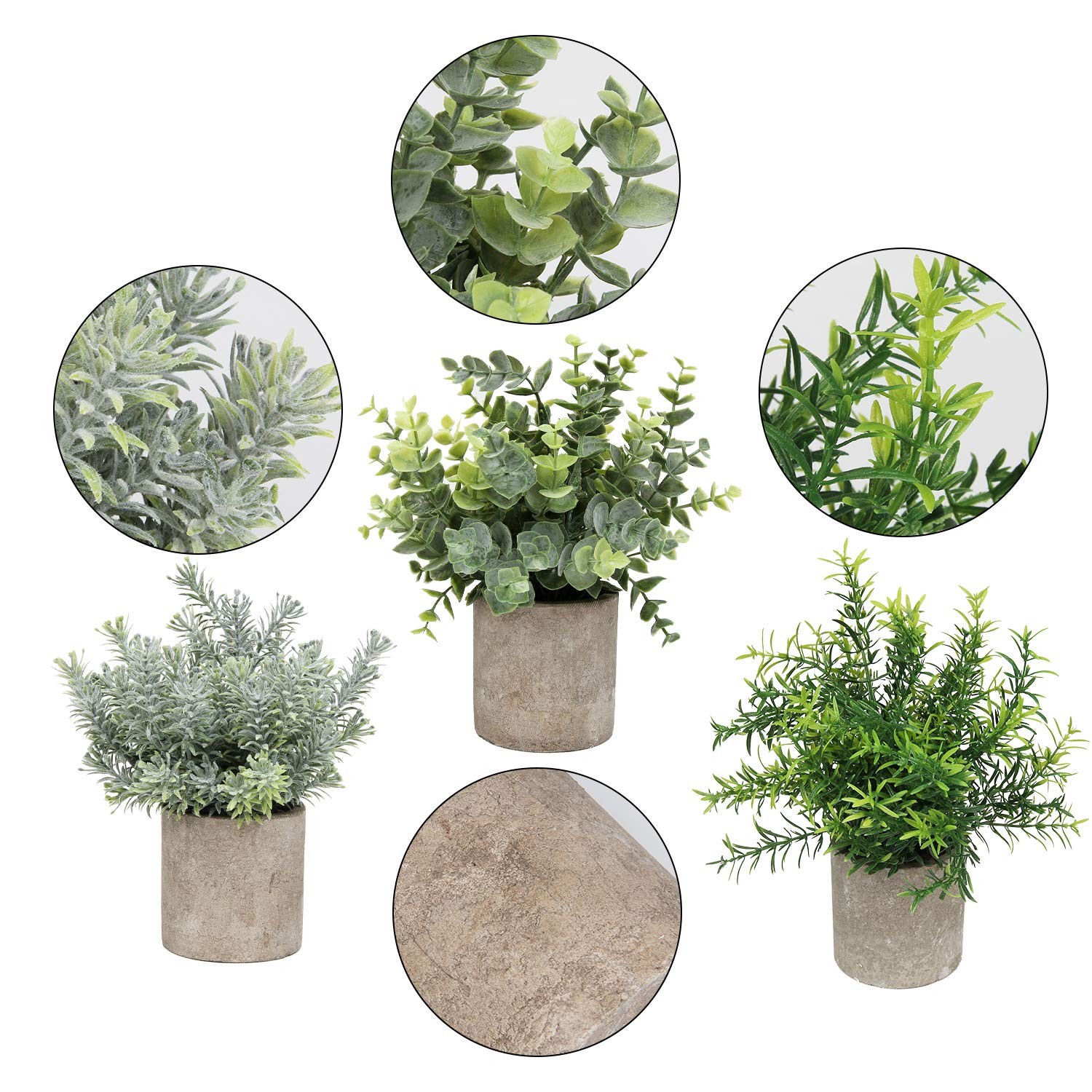 Mini Potted Plants Artificial Eucalyptus Boxwood Rosemary Faux Herbs Small Ho…