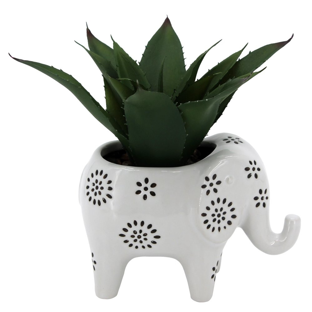 Artificial Agave Plant in Elephant White Cerarmic Planter Vessel Home Decor