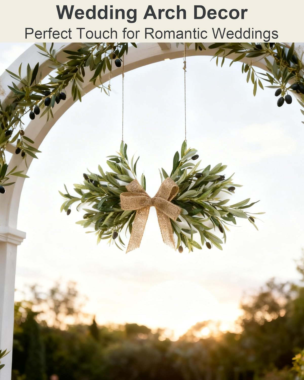 24″ Handmade Olive Swag Set with Burlap Bow – Perfect for Home Decor & Events