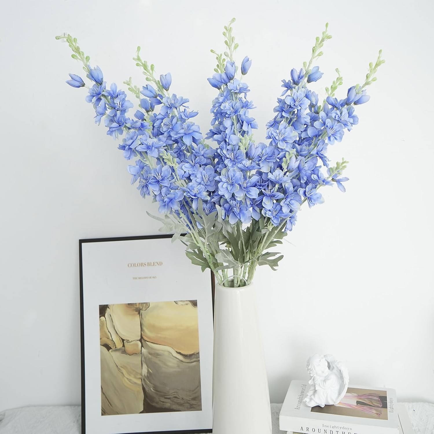 8PCS Delphinium Artificial Flower 34.6” Long Silk Larkspur Flowers Deep Blue