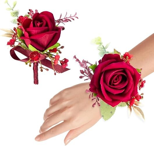 Corsage and Boutonniere Set for Groom Bride Groomsmen Bridesmaids Wedding Party