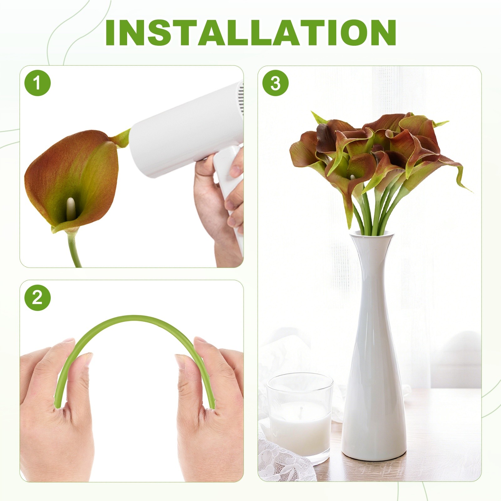 10-Pack Artificial Calla Lily Flowers 14 Inch for Home [Red Green]