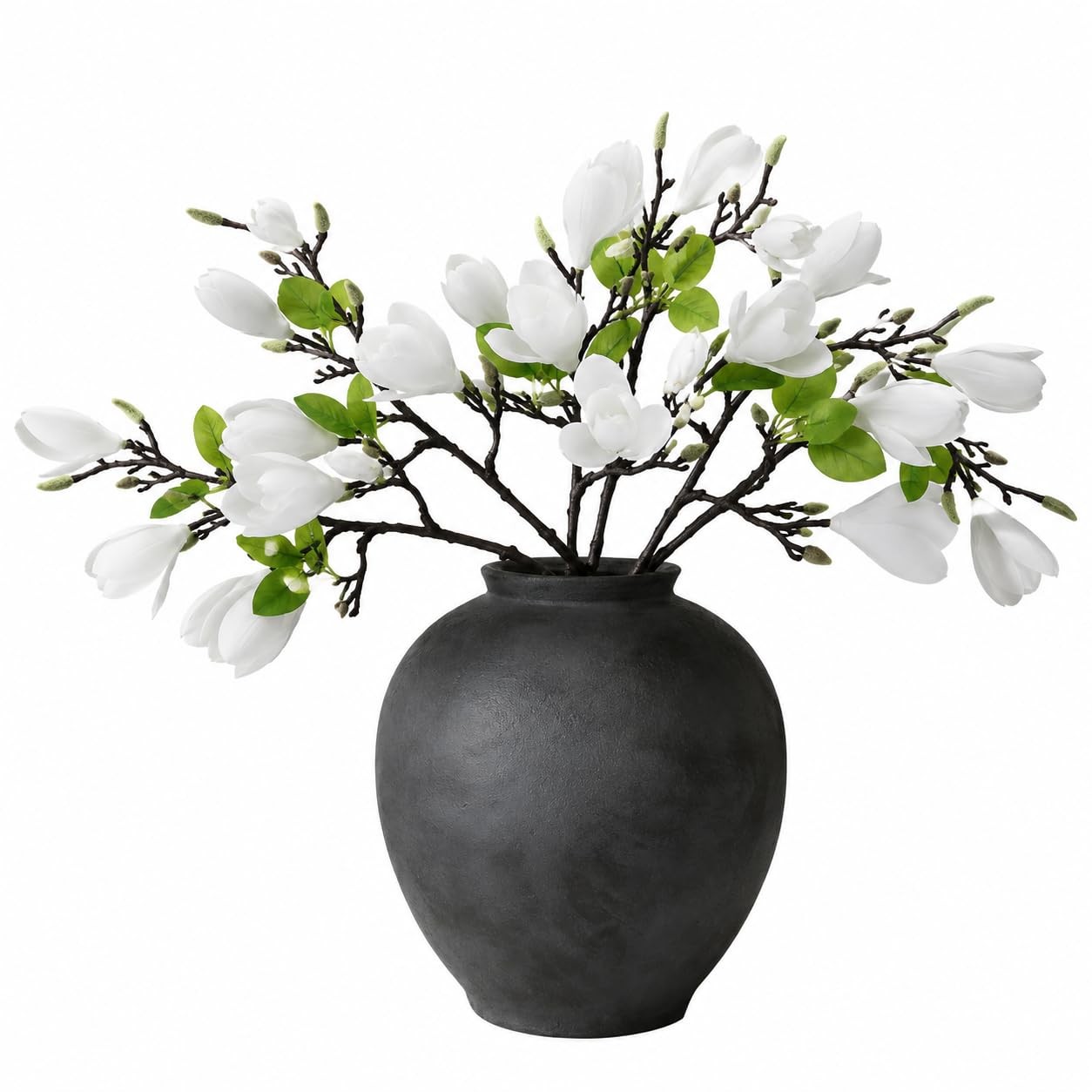 6 PCS Artificial Magnolia Flowers Stems 19.1 Inch Fake White Flora Branches R…