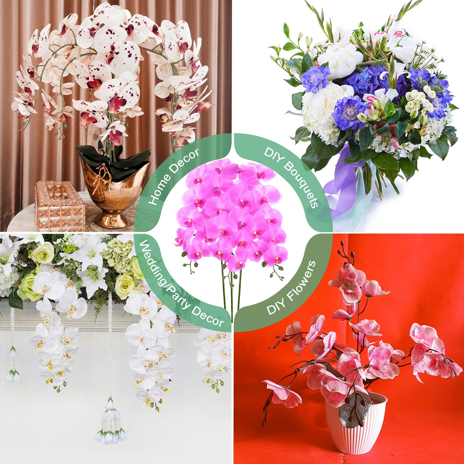 3-Pack Artificial Orchid Flowers 9 Large Petals for Home[Lilac]