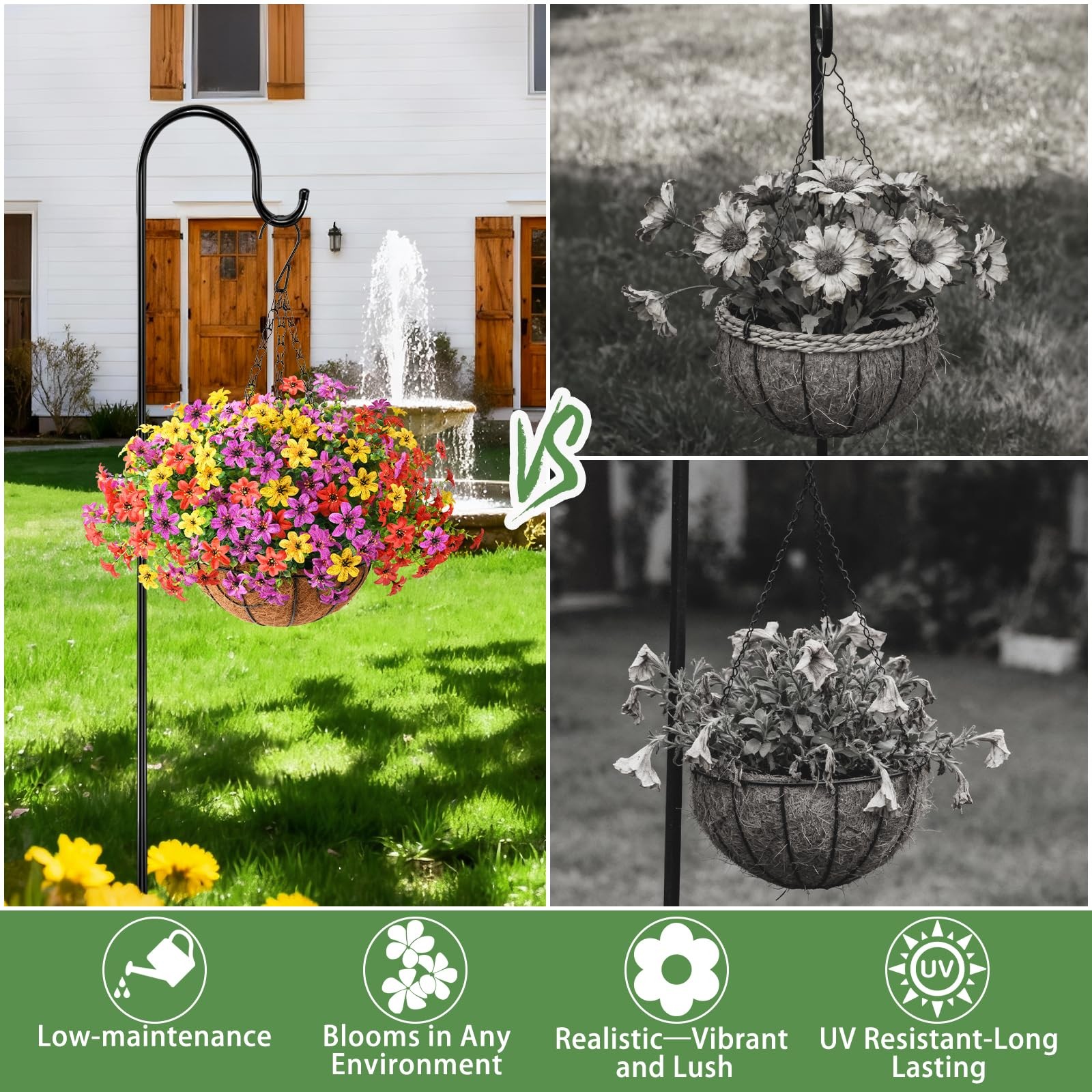 Artificial Flowers Fake Hanging Basket for Outdoor Spring Summer Decoration, …
