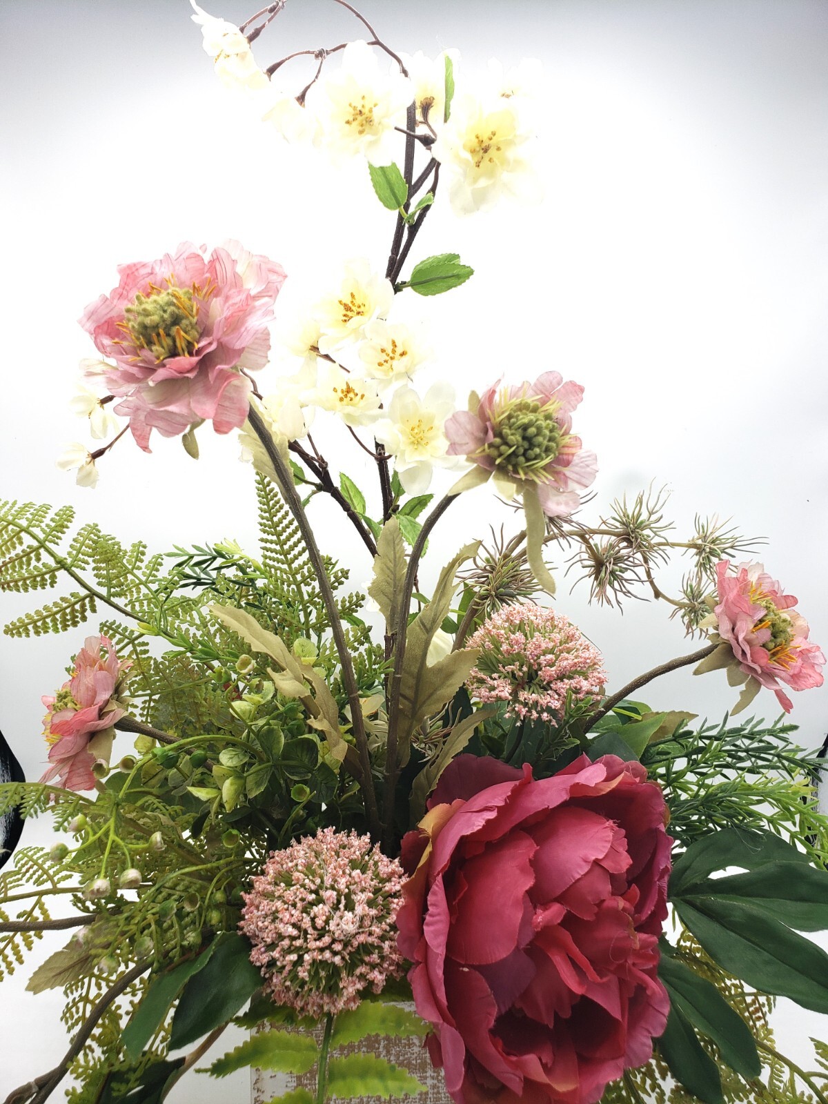 Silk flower arrangement, hot pink peony floral arrangement, spring floral garden
