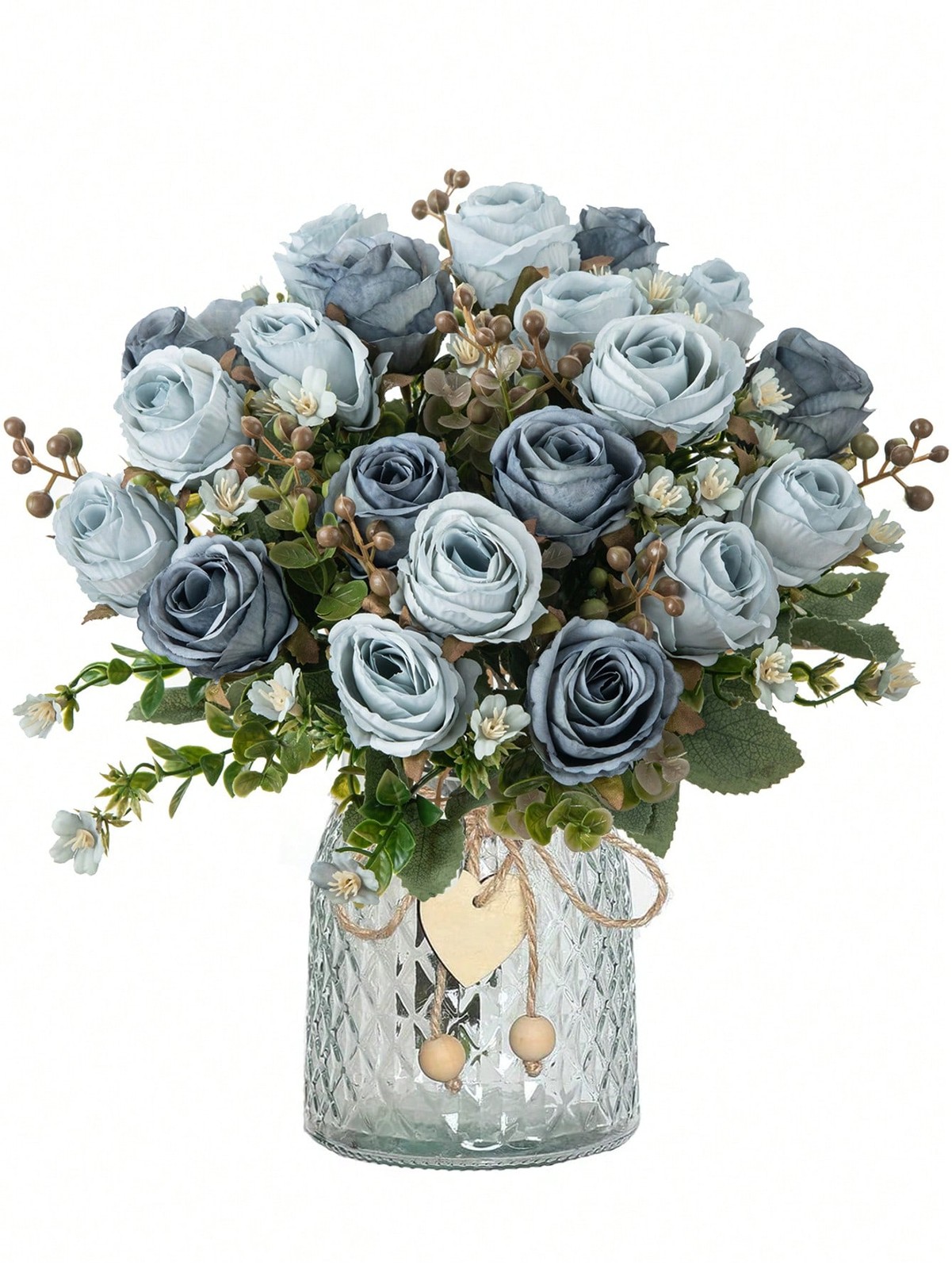 Baby Blue Artificial Silk Rose Bouquet One Size For Home Wedding Decor