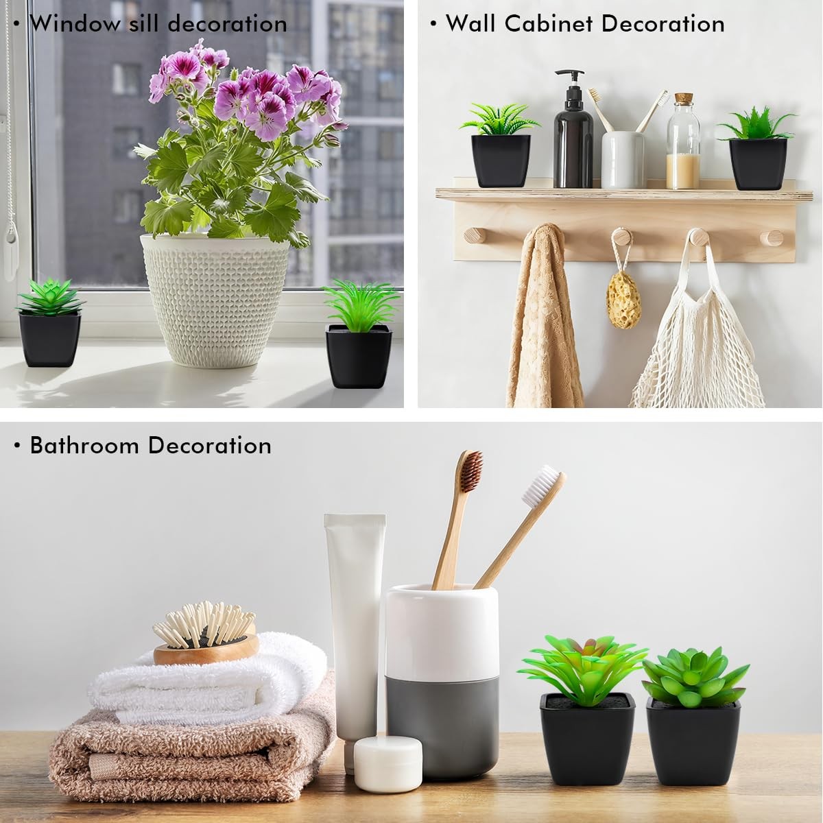 Artificial Succulent Plant 6 PCS Potted Small Fake Greenery Black Pots