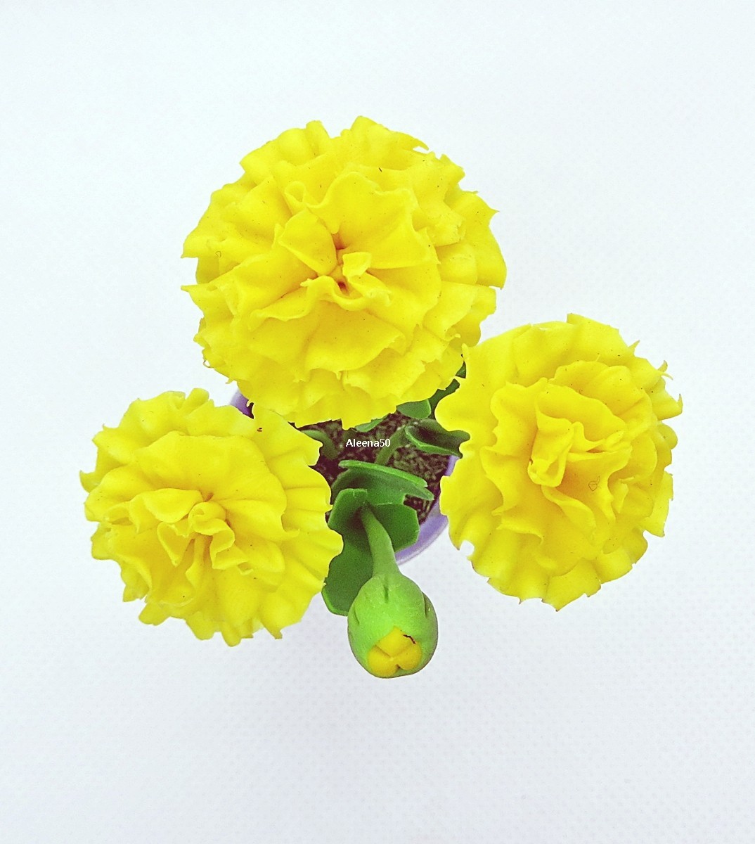US Stock 3.5″H Handmade Clay Crafted Miniature Artificial Marigold Flower,