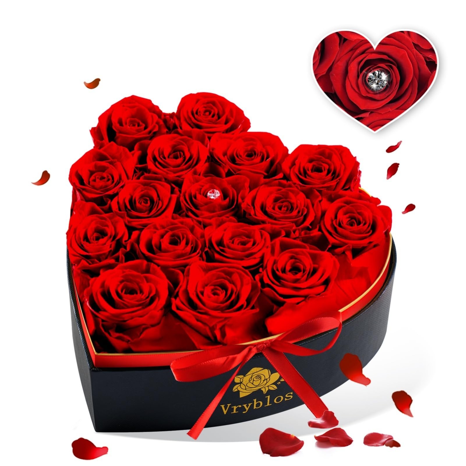 Heart-Shaped Box of 16 Preserved Red Roses – Real Immortal Flowers for Gifts, Ho