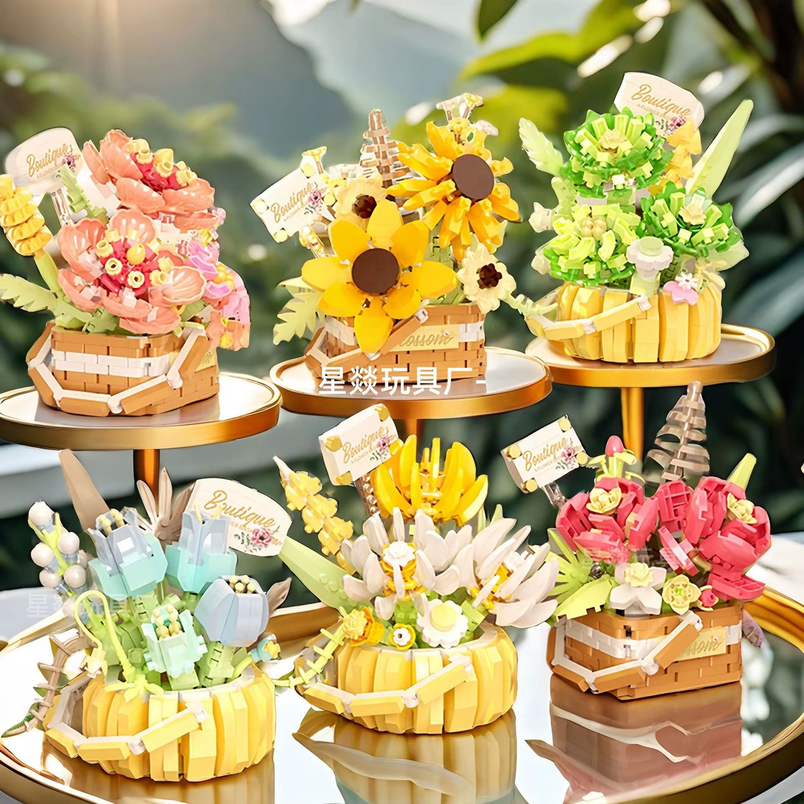 Flowers Bouquet Mini Building Block Rose Model Toy Flower DIY Assembly Decorati