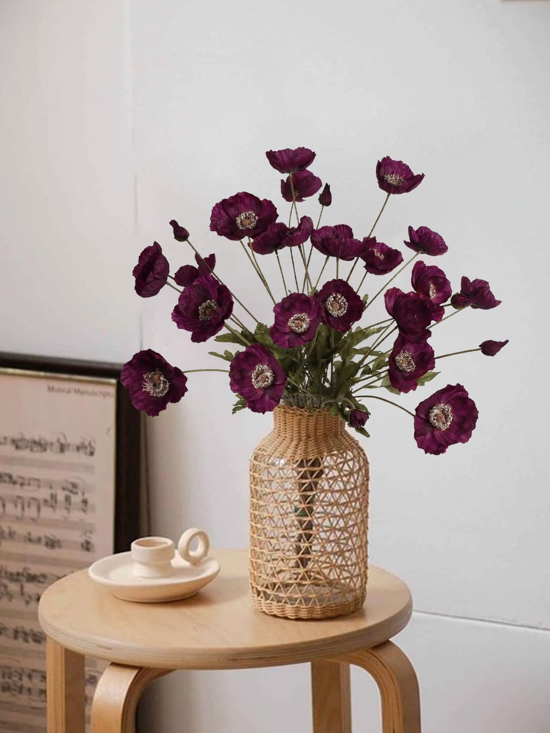 Burgundy Silk Flowers 6PCS Fake Poppies Artificial Flowers for Veterans Day Flor