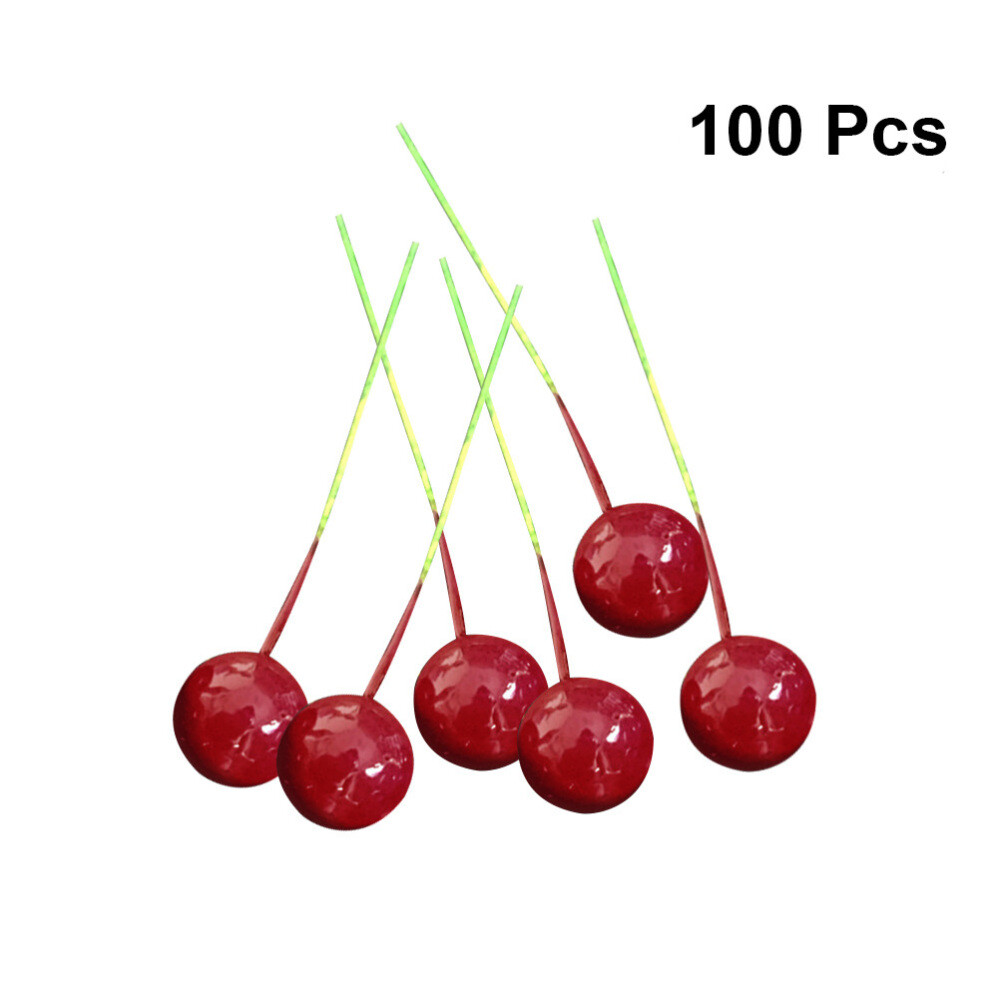 100PCS Simulation Cherry Artificial Lifelike Cherry Decoration Fake Fruit 10MM