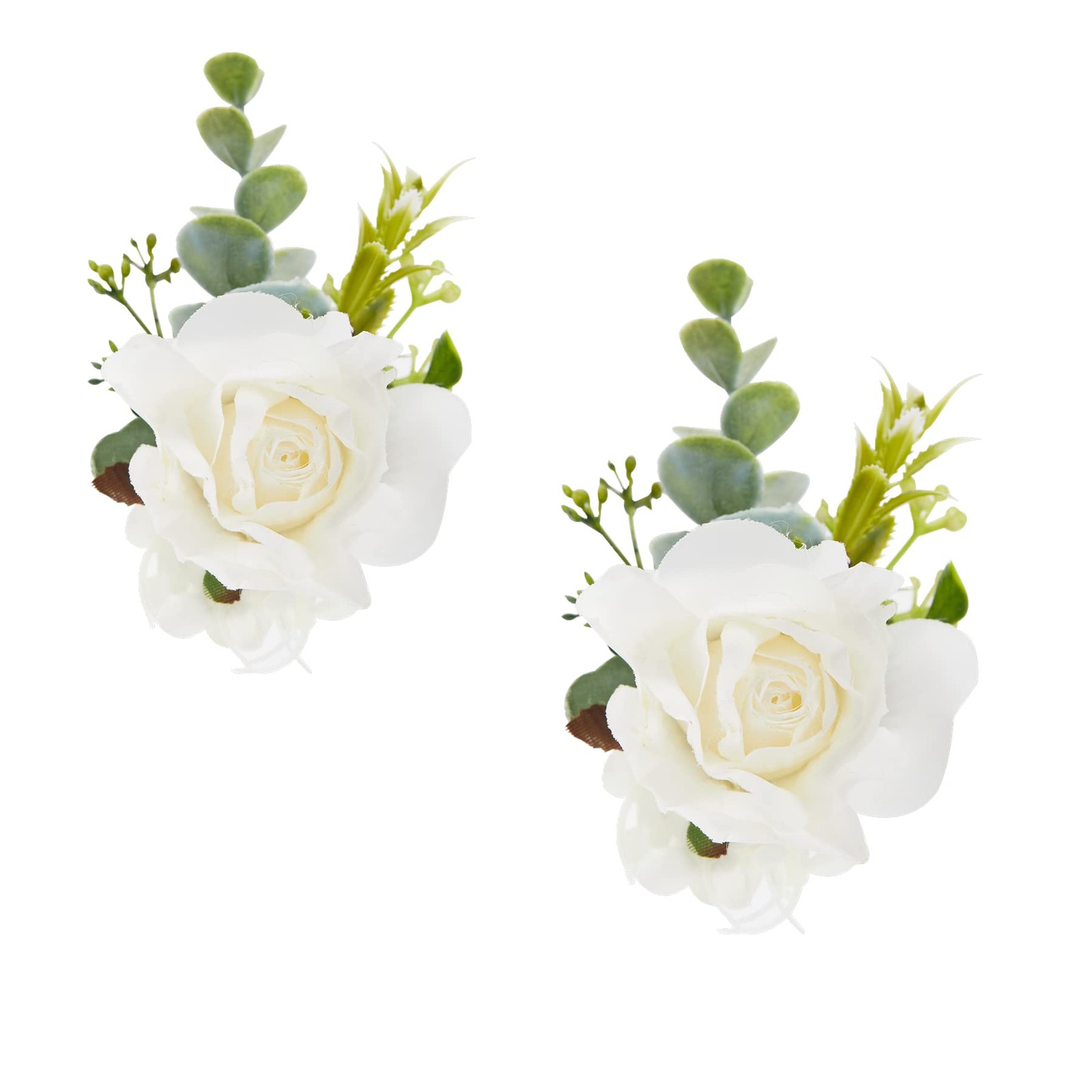 2 PCS White Rose Wrist Corsage Artificial Silk Flower Wedding Bridal Prom Pro