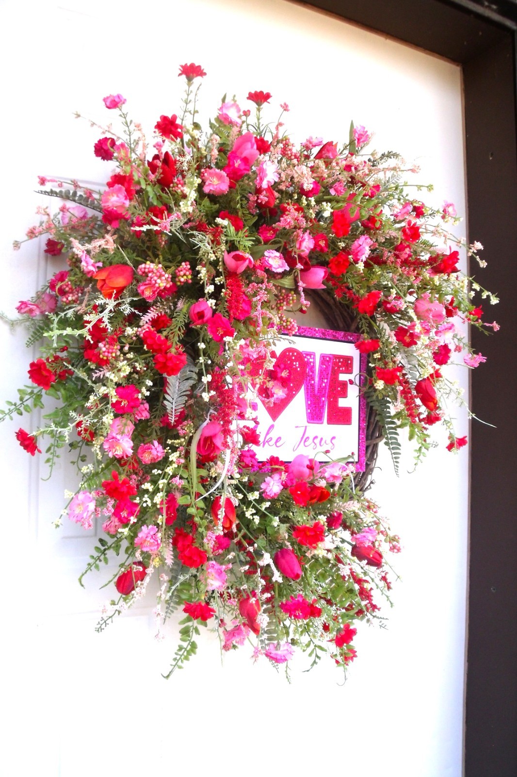 Wildflower Spiritual Door Wreath, Pinks/Reds/Whites Spring Easter Any Season