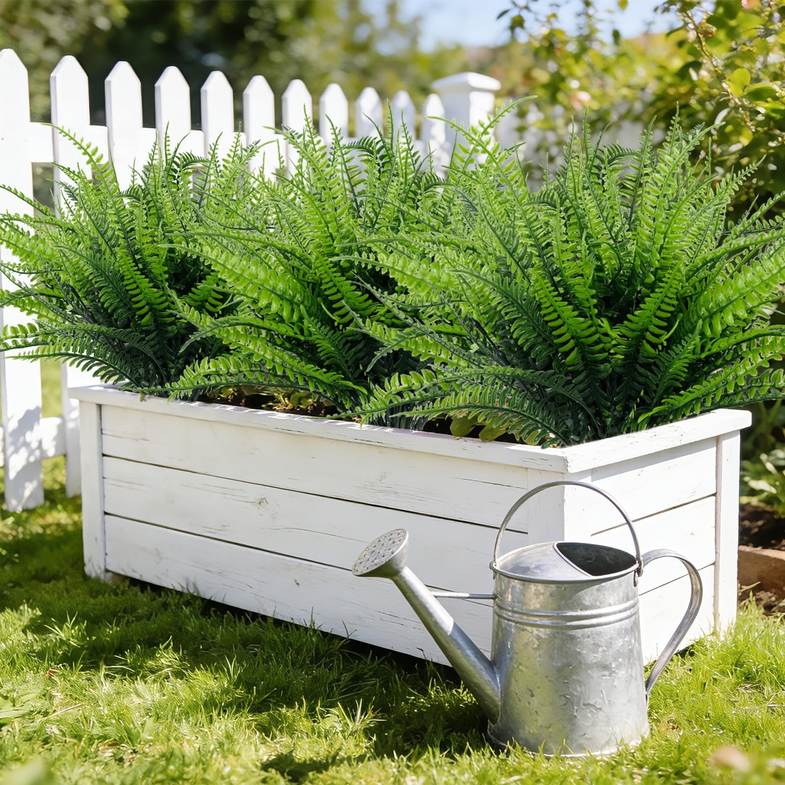 12 Bundles Fake Boston Fern Artificial Plants Outdoor Spring Decor, UV Resistant