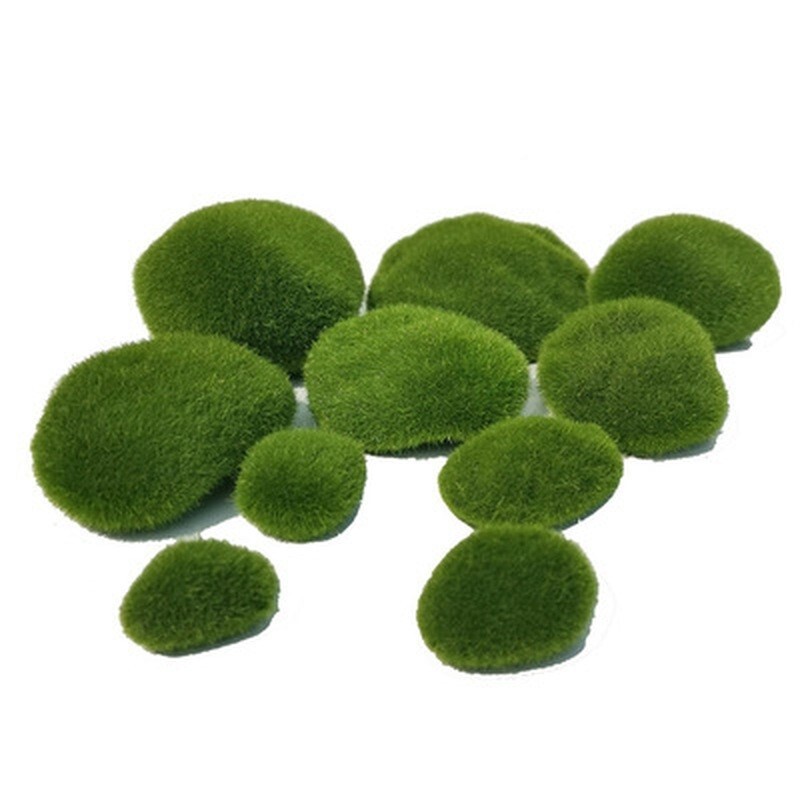 10Pcs set 4 Sizes Artificial Moss Rocks , Green Moss Balls,for Floral Arrange