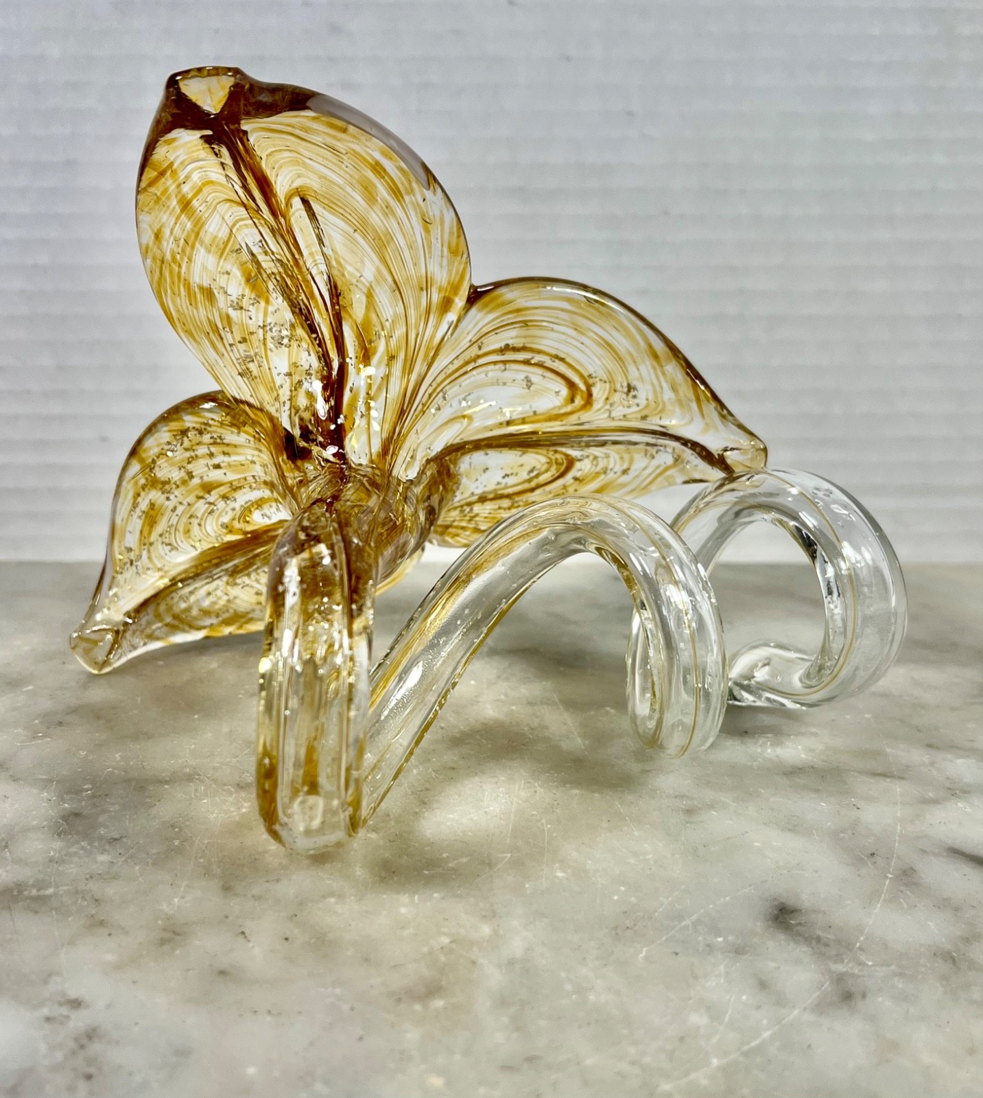 VTG Hand Blown Glass Petal Flower Amber Color