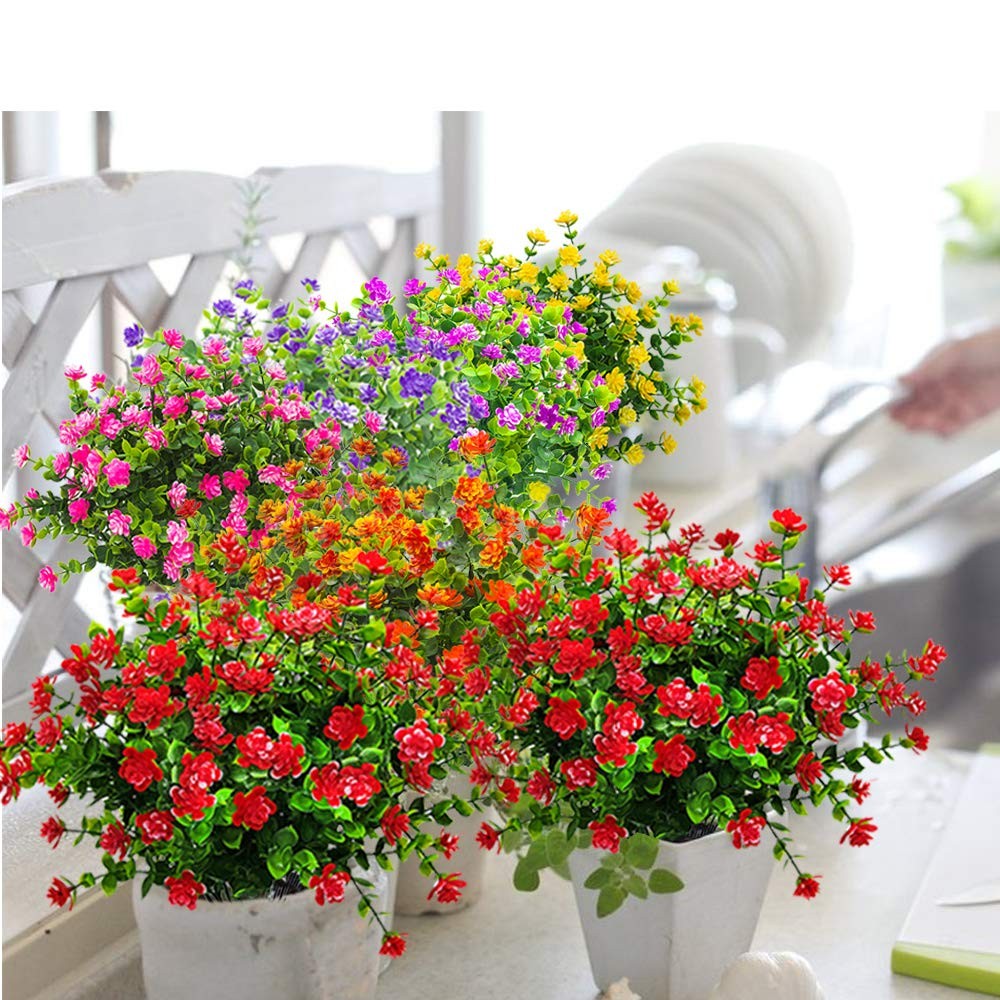 Faux Eucalyptus Bundles, 10 Count UV Resistant Outdoor Decor, Red