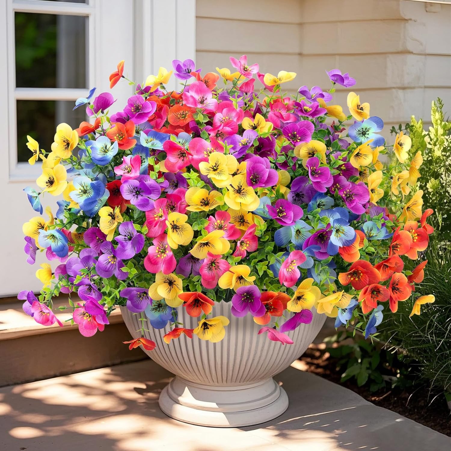 16 Bundles Artificial Pansy Flowers for Outdoors, Mixed Colors | Faux silk