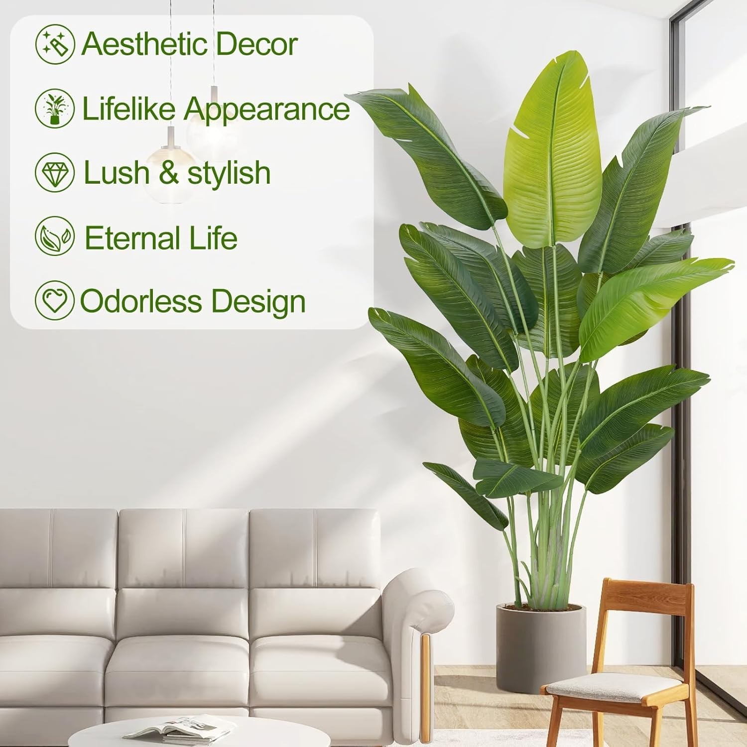 Lifelike Bird of Paradise Artificial Plant,6.6ft Faux Banana Leaf Tree with 1…