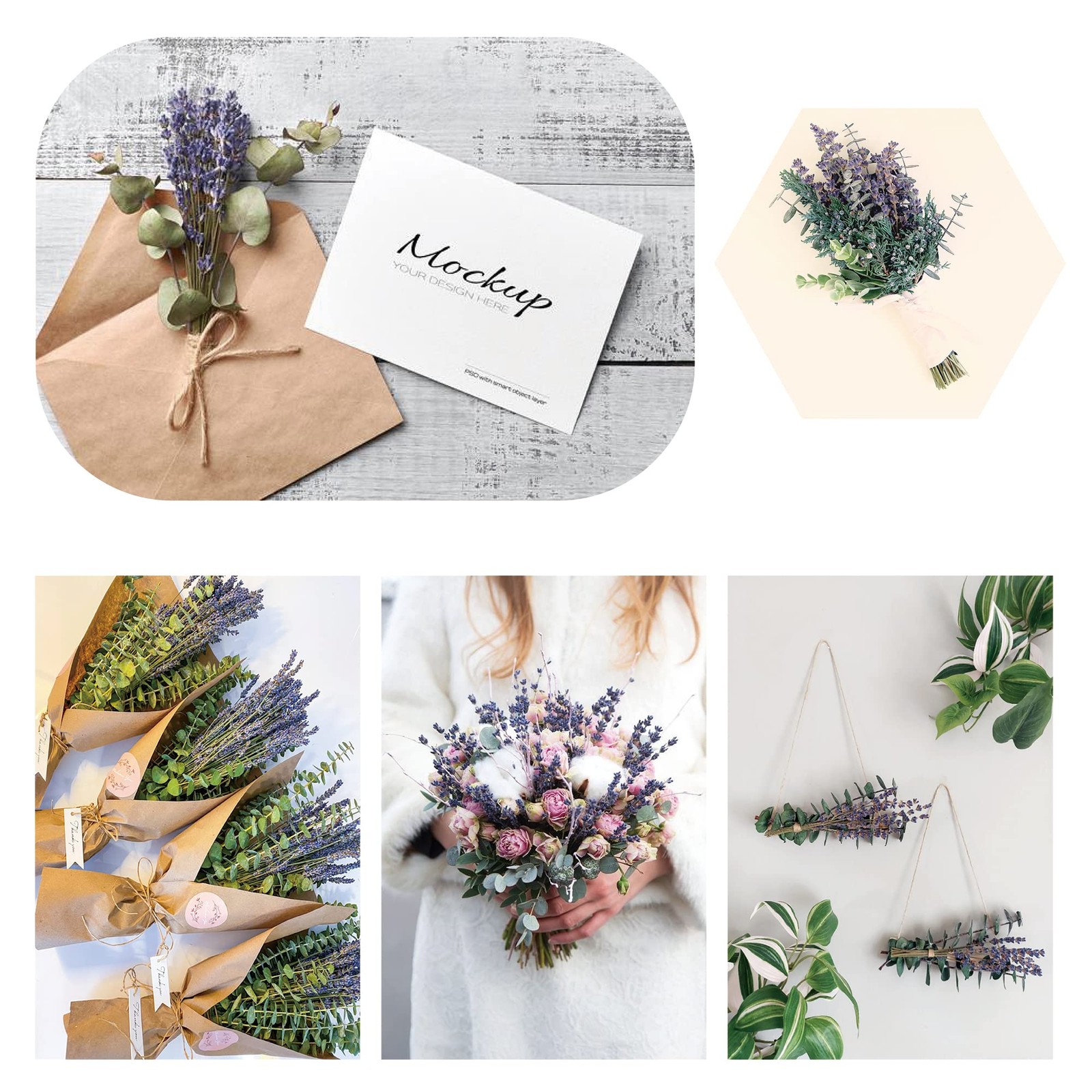Dried Eucalyptus Stems & Lavender Flowers 68 Pcs 17” Natural – Shower Decor
