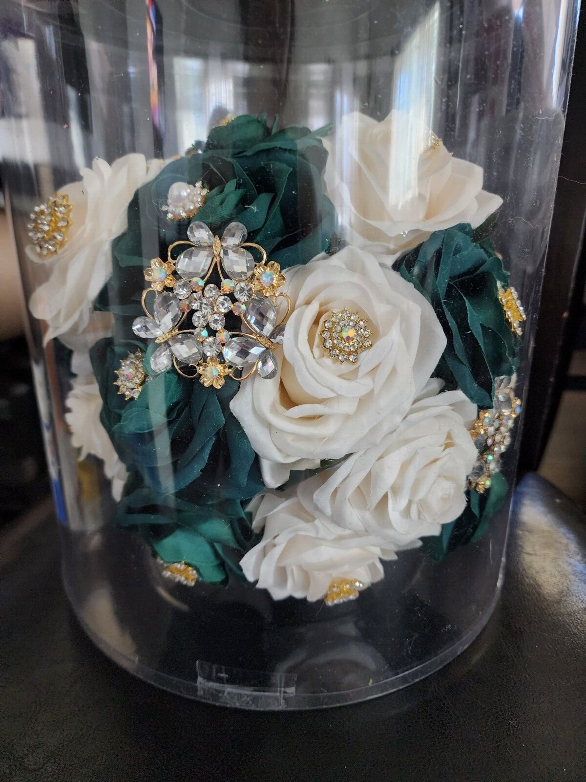 Emeral Green & Ivory Luxury Bouquet with Lights for Quinceneras & Weddings