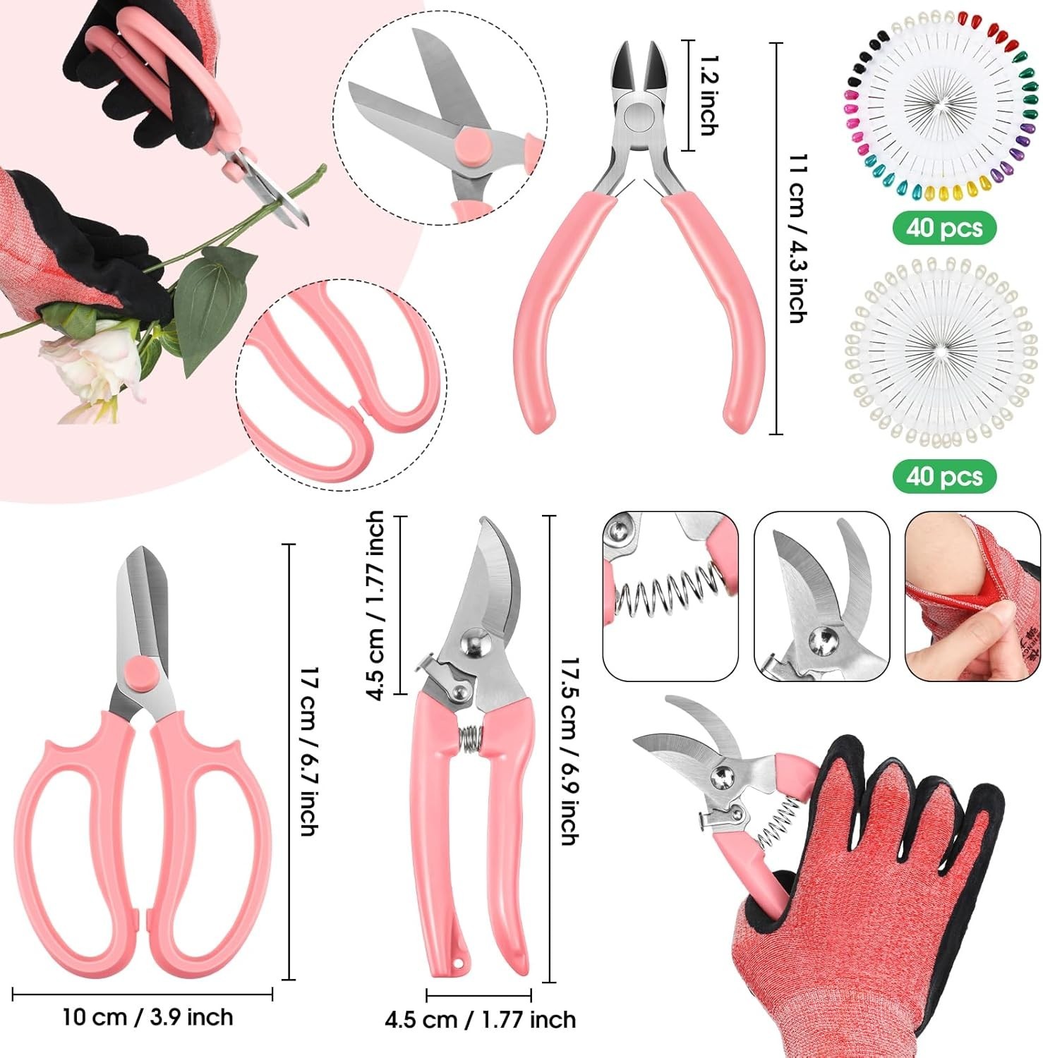 207-Piece Flower Arrangement Supplies Kit for Women in Pink with Garden Tool Bag