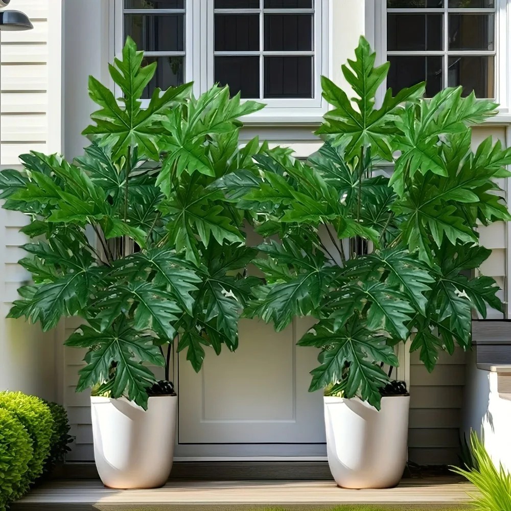 2pcs 65cm Artificial Papaya Leaves Green Plant Jungle Palm Tree Home Garden Deco