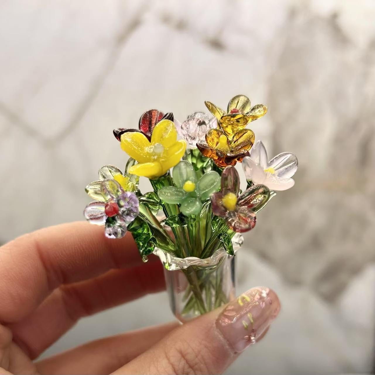 11Pcs Cute Mini Glass Flower Decoration Hand Blown Glass Flowers Bouquet Small F
